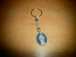 Vintage Silver Tone &amp; Blue Saint Anthony Pray For Us Key Chain  - £3.96 GBP