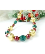 Gold, Green, and Red Glass Acrylic Beaded Holiday Christmas Bracelet - $24.61 CAD