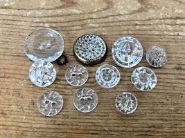 Vintage Antique Mid Century Set Lot 9 Assorted Clear Glass Crystal Buttons - $29.99