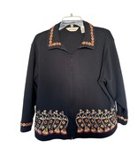 Bechamel Womens Jacket Black XL Cotton Floral Embroidered Long Sleeve Zip - £15.77 GBP