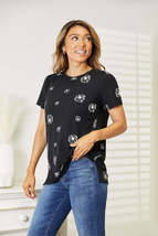 Double Take Black Dandelion Print Round Neck T-Shirt Top - £19.75 GBP