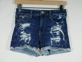 American Eagle Booty Shorts Jean Cut Off Cuffed Medium Wash 4 Distressed... - £7.96 GBP