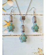 Turquoise Turtle Silver jewelry set necklace earrings Victorian set Bohe... - $73.24 CAD
