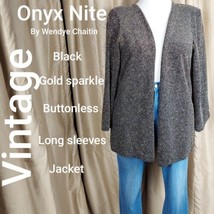 Vintage Onyx Nite By Wendye Chaitin Black &amp; Gold Sparkle Buttonless Jacket Size - £15.66 GBP