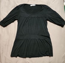 Sunny Girl Black Casual Top Size 14 Women Gathered Front Half Sleeve - £3.09 GBP