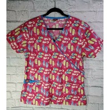 Dickies Top Size M Womens Multi Color Flip Flop Print Short Sleeve V Nec... - £12.94 GBP