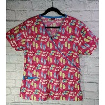 Dickies Top Size M Womens Multi Color Flip Flop Print Short Sleeve V Neck Scrub - £12.93 GBP