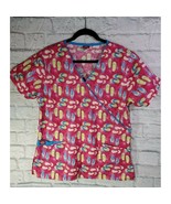 Dickies Top Size M Womens Multi Color Flip Flop Print Short Sleeve V Nec... - £12.95 GBP