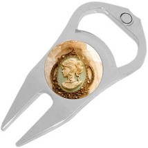 Teal Gold Cameo Golf Ball Marker Divot Repair Tool Bottle Opener - £9.40 GBP