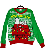 Peanuts Snoopy Just Chillin&#39; Green/Red Knit Christmas Sweater Women&#39;s L ... - $61.32 CAD