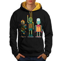 Wellcoda Friendly Robots Mens Contrast Hoodie, Technology Casual Jumper - £31.46 GBP