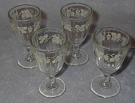 Four Stemware Cordial Glasses Painted Grape Vine Motiff - £19.71 GBP