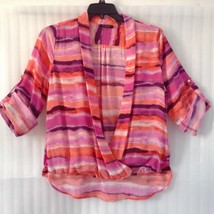 Magenta Striped Woman Blouse Faux Wrap Shirt Boho Top size 14/16/L Hi Lo... - £22.68 GBP