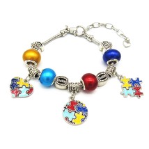 High Quality  Enamel Autism Awareness Jigsaw Puzzle Piece Charm Chain Bracelets  - £12.03 GBP