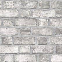Norwall Fh37517 Farmhouse Prepasted Brick Wallpaper, Grey, Dove,, 55 Sq Ft - £40.33 GBP