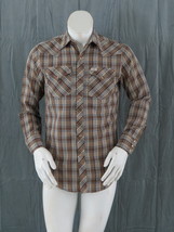 Vintage Western Shirt - Brown Blue and White Plaid by GWC - Men&#39;s Small - £51.41 GBP
