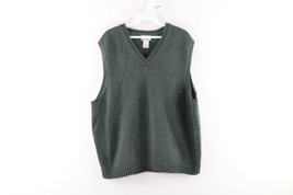 Vintage LL Bean Mens Large Faded Blank Cotton Knit V-Neck Sweater Vest Green - £47.44 GBP