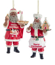 Kurt Adler Set Of 2 African American Santa Chef Baker Christmas Ornaments E0536 - £23.22 GBP