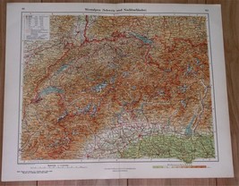 1928 Vintage Map Of Switzerland Alps Italy France - £15.05 GBP