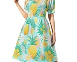 Pineapple Tropical Fruit Sweetheart Neck Puff Sleeve Dress (Size 2XS to ... - $29.00