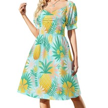 Pineapple Tropical Fruit Sweetheart Neck Puff Sleeve Dress (Size 2XS to 6XL) - £22.91 GBP