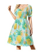 Pineapple Tropical Fruit Sweetheart Neck Puff Sleeve Dress (Size 2XS to ... - £21.78 GBP