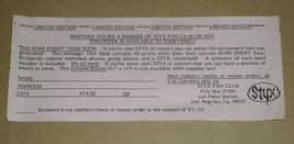 Styx Vintage Fan Club Merchandise Flyer The Main Event - $14.99