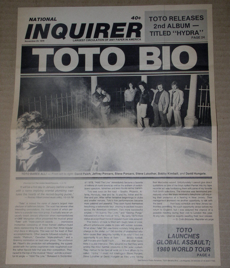 Toto National Inquirer Promo Flyer Vintage 1979 Hydra - $29.99