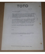 Toto Fan Club Letter Vintage 1980 Hydra - £23.48 GBP