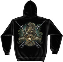 MARINE DEVIL DOG- &quot;FIRST IN, LAST OUT&quot;-HOODED HOODIE SWEATSHIRT- - £31.13 GBP+