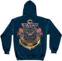 NAVY- &quot;THE SEA IS OURS&quot; -HOODED HOODIE SWEATSHIRT- - £31.13 GBP+