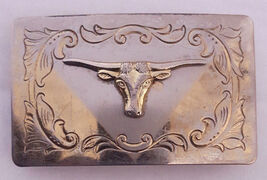 Vtg Rodeo Cowboy Belt Buckle-Metal-Longhorn Bull-Steer-Western-Made in U... - $15.74