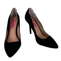 Betsey Johnson Raciee Pumps 8.5 Suede Black Scalloped 4&quot; Heels - $34.64