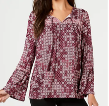 Style &amp; Co. Womens Floral Print Long Sleeves Peasant Top,Size Large - £14.90 GBP