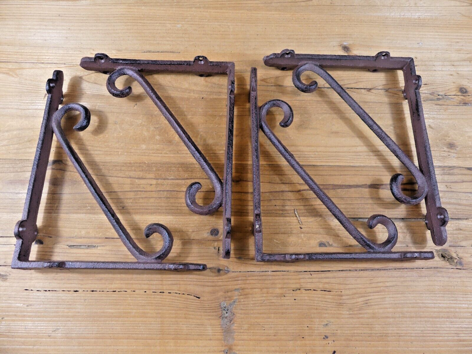 4 Cast Iron Brackets Braces Shelf Bracket RUSTIC Corbels Braces W/ Plant Hanger Item image 2