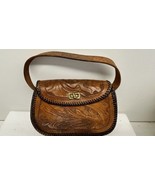 Leather Purse Hand Tooled Embossed Leaf Hand Made Vintage Handbag - $34.60