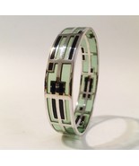 Green Resin Bracelet Sterling Silver Black Art Deco Style Handcrafted Ba... - $163.00 CAD