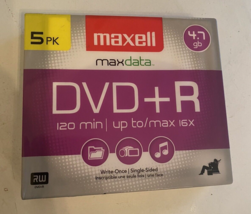 Maxell DVD+R Discs 4.7GB Slim cases 5 Five pack New Sealed  ~ Up To 4 Hours - $9.89