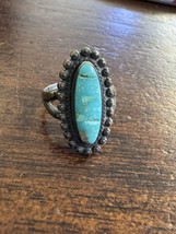 Vintage Southwestern Sterling Silver Oval Turquoise Rope Style Ring Size 5.25 - $48.95