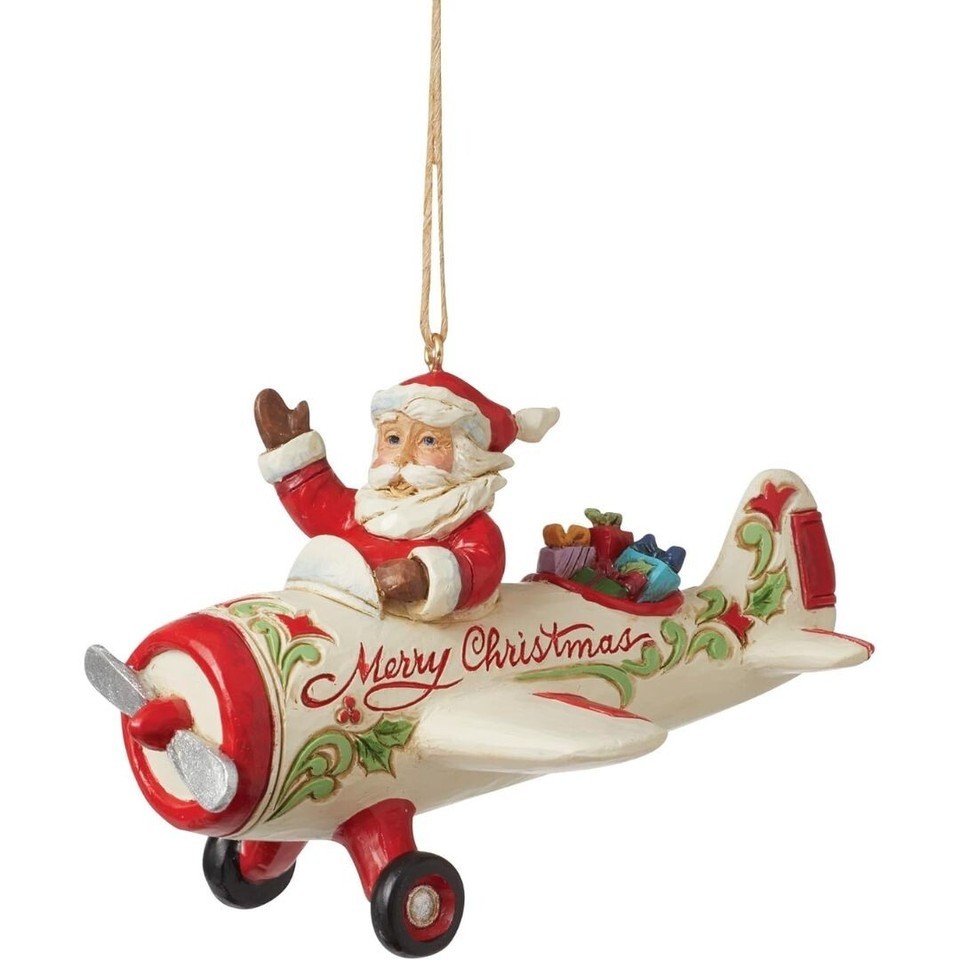 Enesco Jim Shore Heartwood Creek Santa in Airplane Hanging Ornament, NIB... - £27.71 GBP