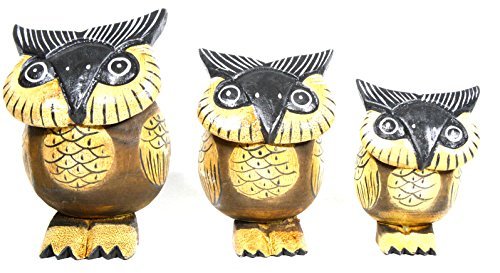 Primary image for Hand Carved Wood Family of 3 Brown and Black Owls Decor Sculptures Design