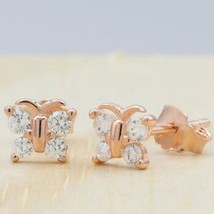 Simulated Diamond Small Butterfly Stud Earrings 14k Rose Gold Plated Sil... - $38.40