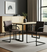 Set of Two Brown and Black Upholstered Faux Leather Dining Arm Chairs - $9,603.25 MXN