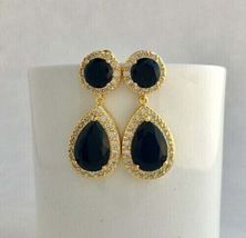 3Ct Pear Cut Black Diamond Women&#39;s Drop &amp; Dangle Earrings 14K Yellow Gold Finish - £70.52 GBP