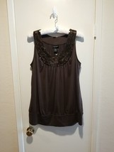 Lane Bryant Top Womens 18/20 Chocolate Brown Sequin Trim Sleeveless Tank NWOT - £14.12 GBP