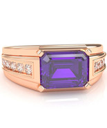 Men&#39;s Amethyst Diamond Channel Ring In Solid 14k Rose Gold - $1,221.15 CAD