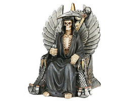 Grim Reaper Death Sitting Stempunk Gear Throne Scythe Holding Goblet  7.... - $35.64