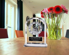 Multifaceted Gem Cut See Through Luxury Crystal Brush Silver Clock Engraving Ret - £170.50 GBP