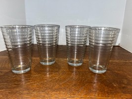 4 Vintage Libbey Crisa Hoops Clear Glasses Horizontal Rings 6&quot; - $20.00
