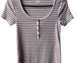 Old Navy Top Womens XS Pink Black Striped 1/4 Button Short Sleeve - $6.47